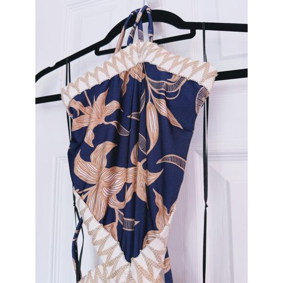 PatBo Stargazer Navy Floral Maxi Dress XS Halter Boho Coastal Vacation Boho Luxe - Picture 5 of 12